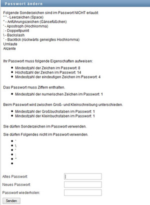 Screenshot: Passwortregeln