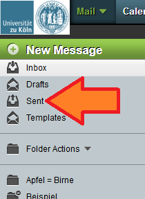The folder for sent messages is located at the beginning of the folder list