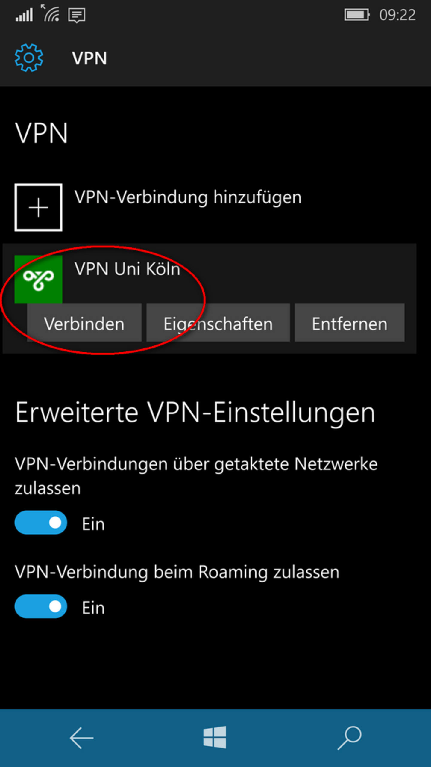 Screenshot: Mit VPN verbinden