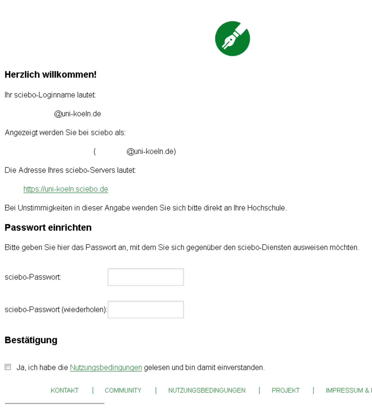 Screenshot: sciebo Registrierung - Passwortgenerierung